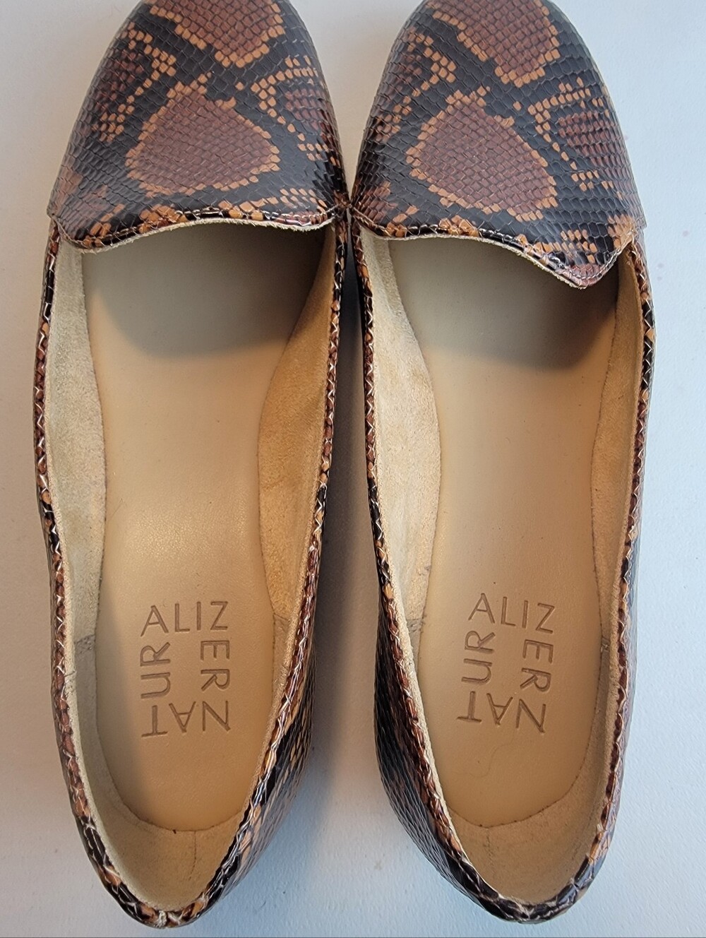 Naturalizer Women's Emiline Leather Loafers Brown Snake Embossed Sz 8 Wide - Picture 8 of 10